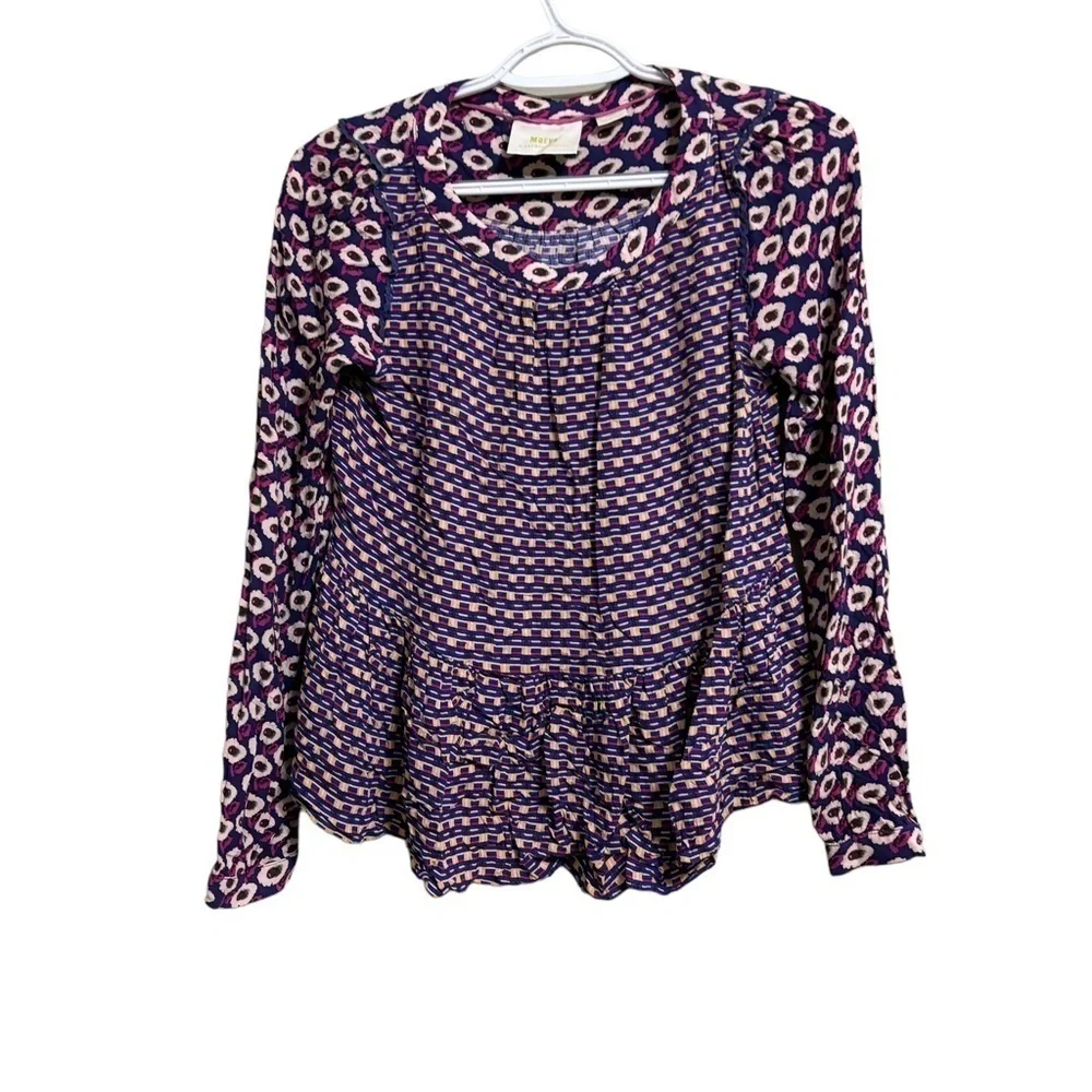 Anthropologie Sz XS Maeve Royal Purple/Fuschia Cheyenne Peplum - Picture 3 of 6